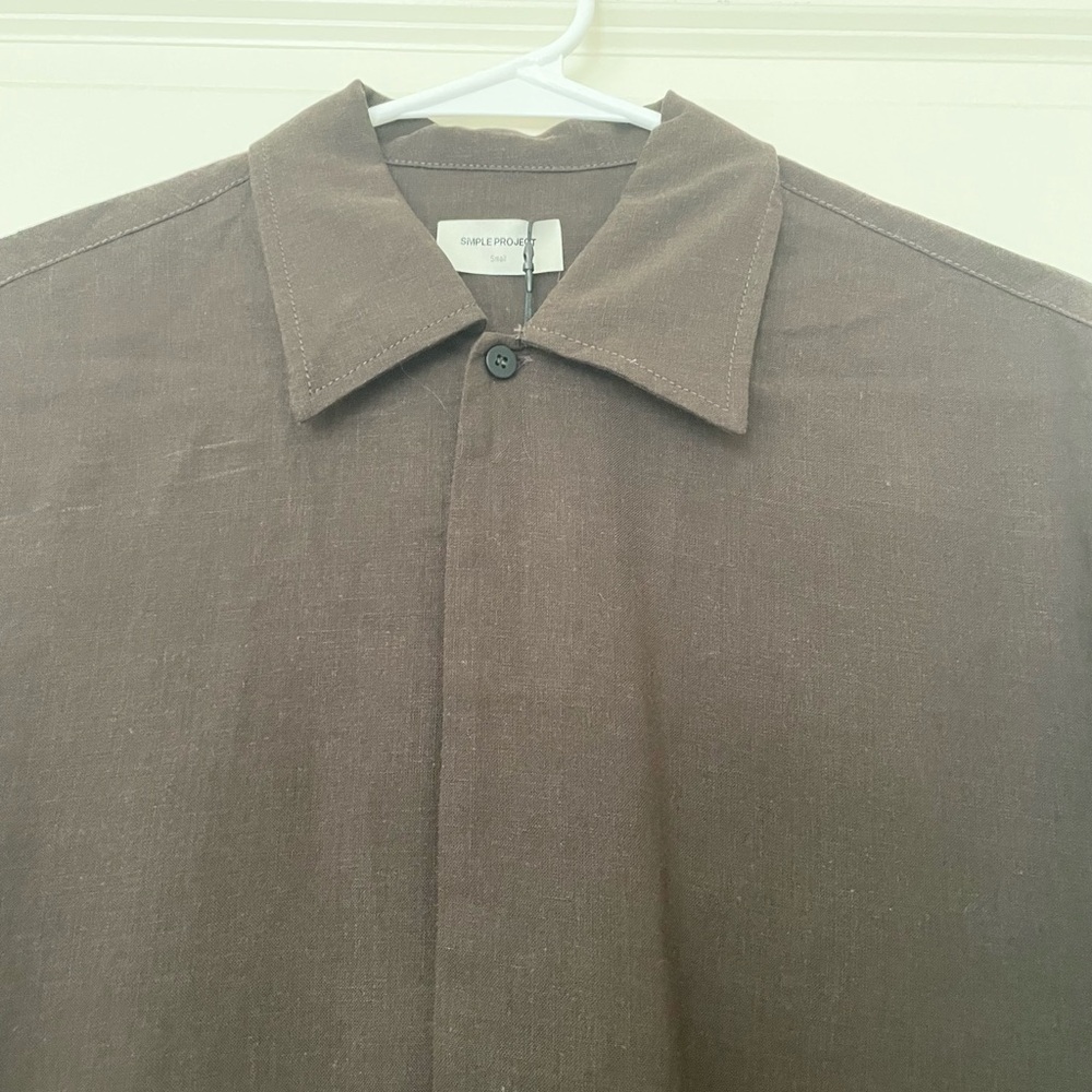 Simple Project Minimalist Oversized Brown Deep V-Neck Blouse shirt S - Picture 6 of 11